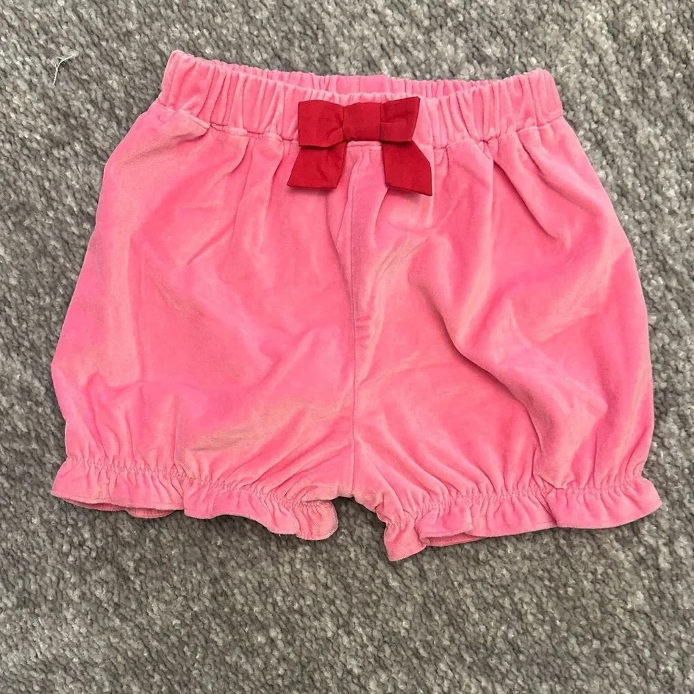 NWOT The Beaufort bonnet co. Pink Velvet bloomer Shorts Red Bow size 7